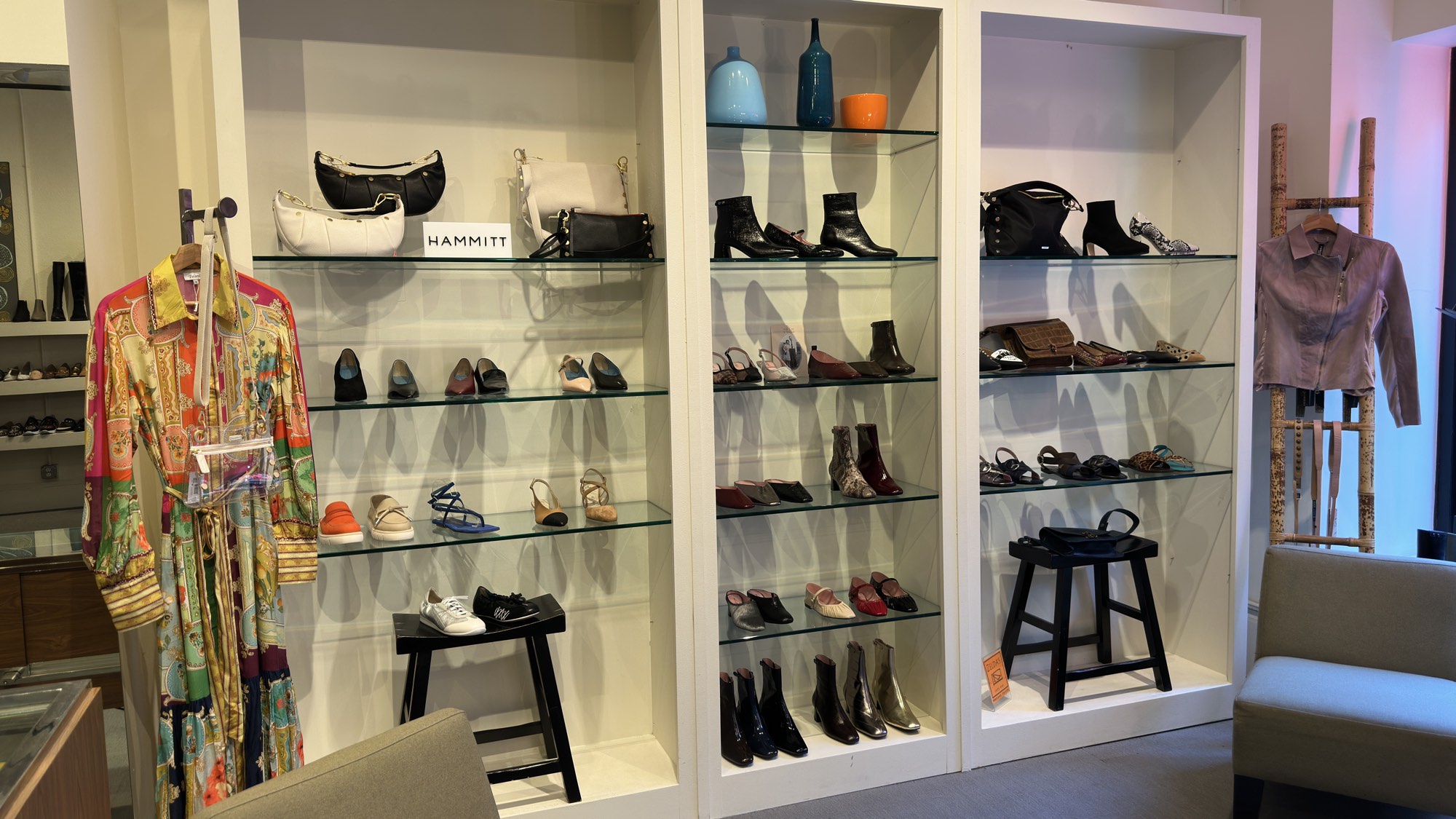 The handbag and shoe shelves inside Zelda's